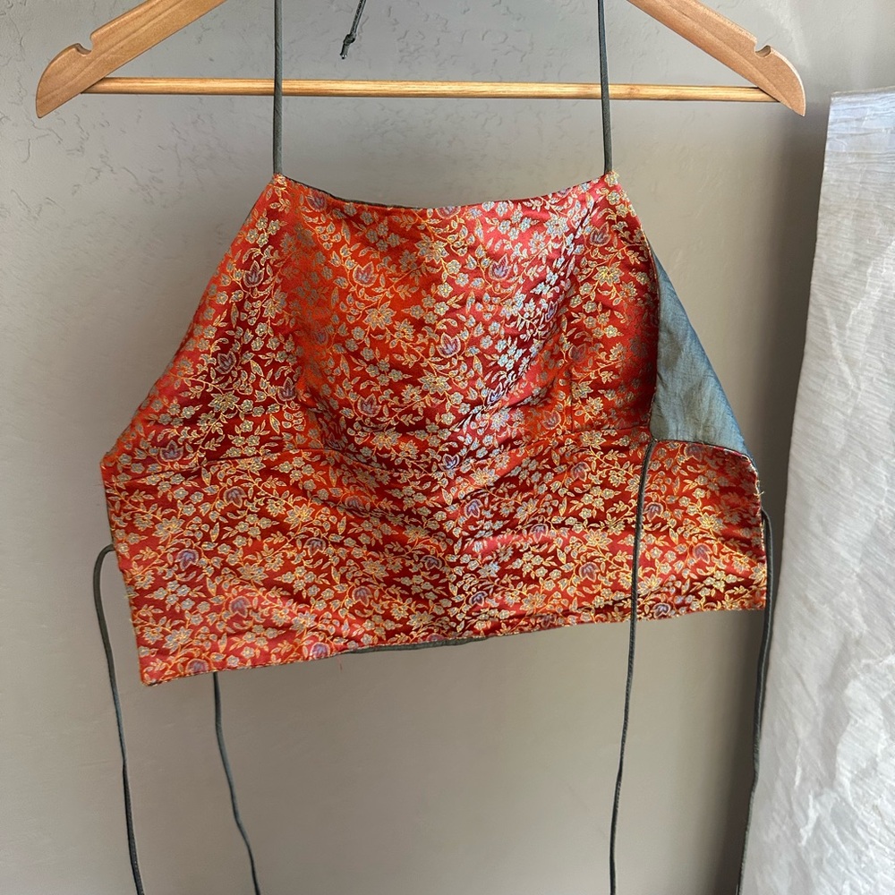 Red Floral Brocade Halter Top